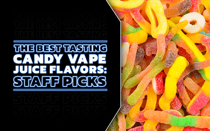 image of gummy worms with the title the best candy vape juice flavors: staff picks