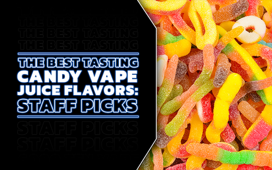 image of gummy worms with the title the best candy vape juice flavors: staff picks