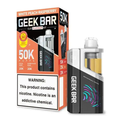White Peach Raspberry Geek Bar Clio Platinum Kit Flavor